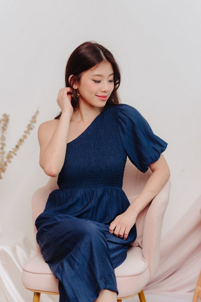 Kirby Smocked Toga Jumpsuit in Navy