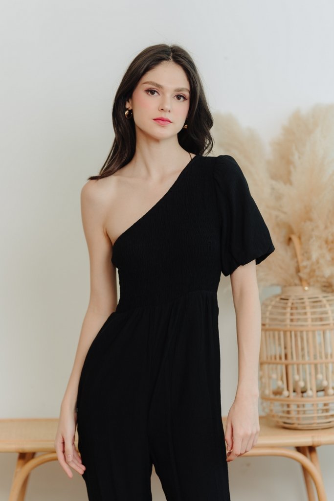 Kirby Smocked Toga Jumpsuit in Black