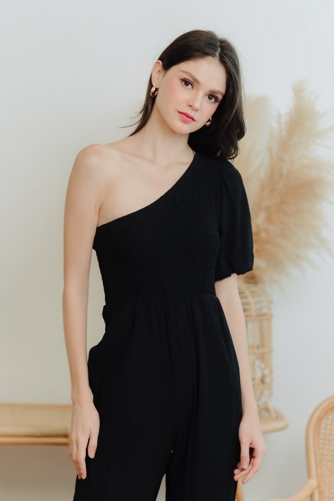 Kirby Smocked Toga Jumpsuit in Black