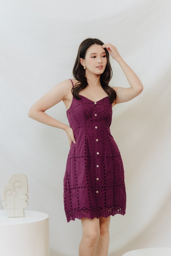 Sadie Eyelet Camisole Dress in Deep Purple (XS)