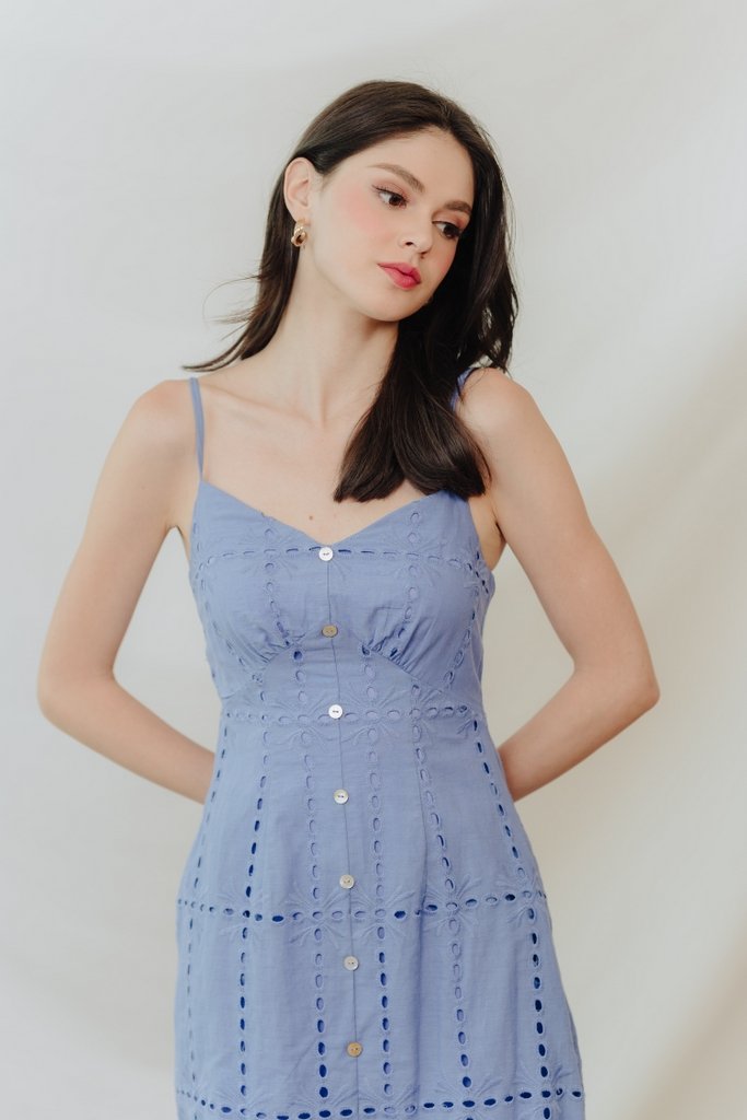 Sadie Eyelet Camisole Dress in Periwinkle Blue (XS)