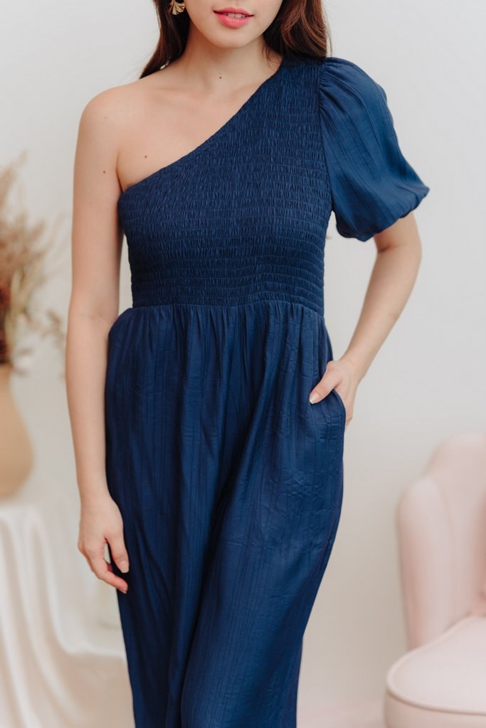 Kirby Smocked Toga Jumpsuit in Navy