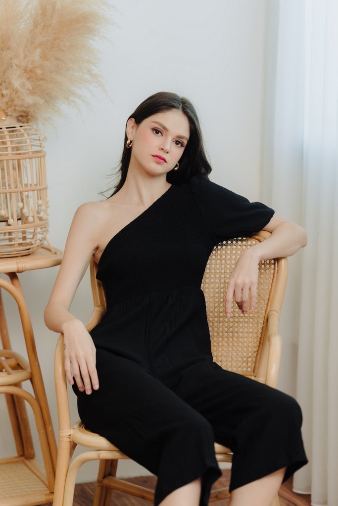 Kirby Smocked Toga Jumpsuit in Black