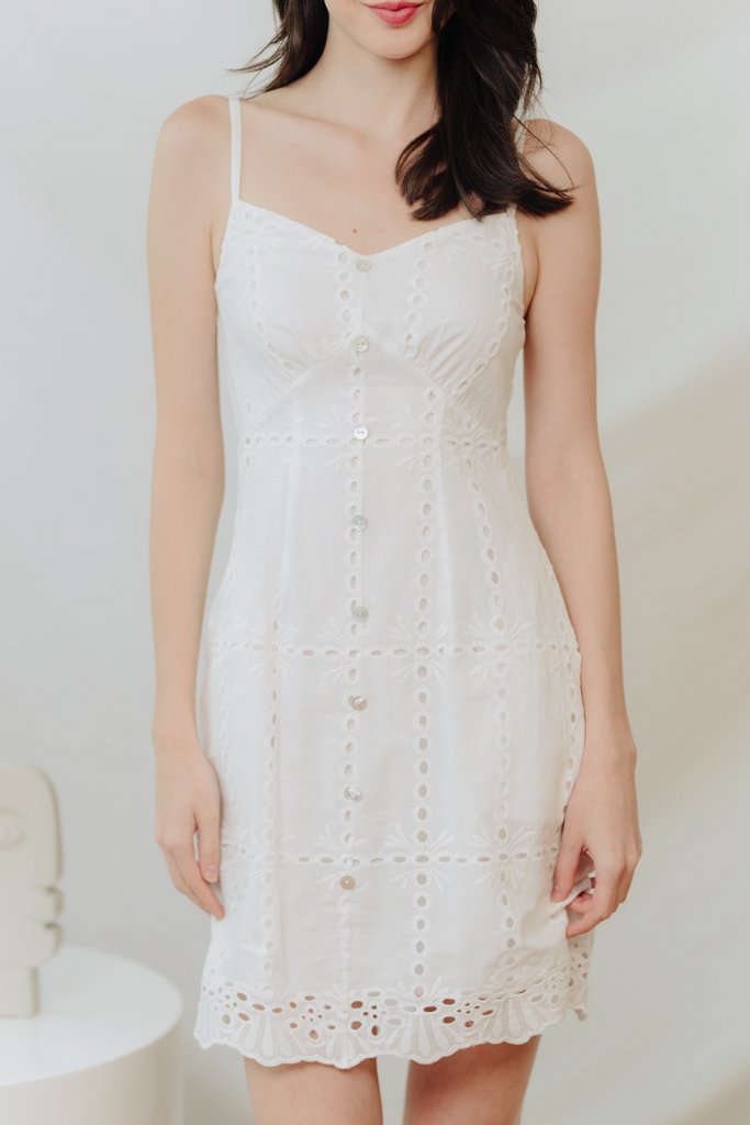 Sadie Eyelet Camisole Dress in White (XS)