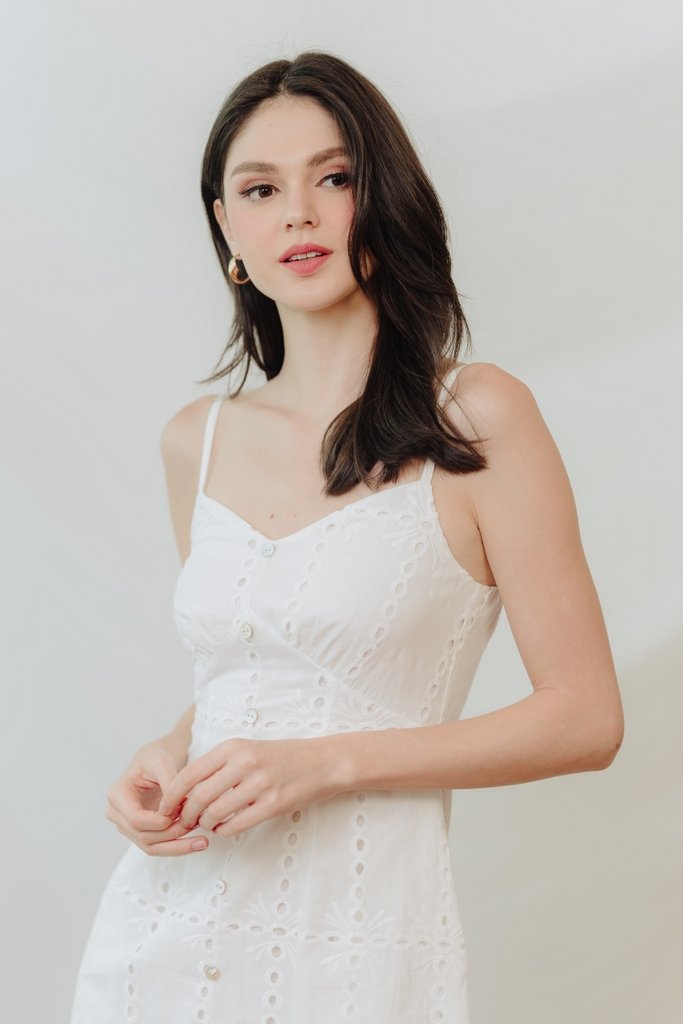 Sadie Eyelet Camisole Dress in White (XS)