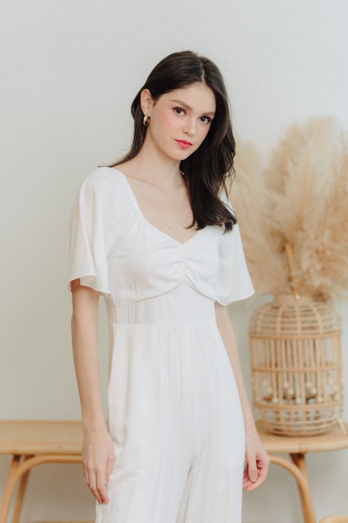 Adora Ruched Sleeve Jumpsuit in White (XXL)