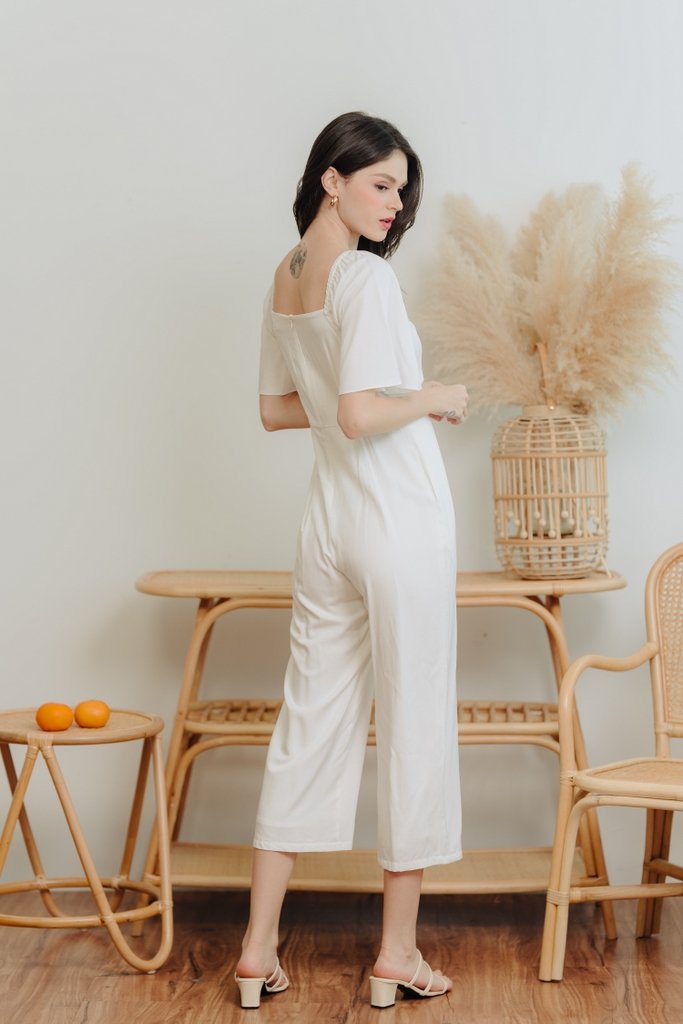 Adora Ruched Sleeve Jumpsuit in White (XXL)