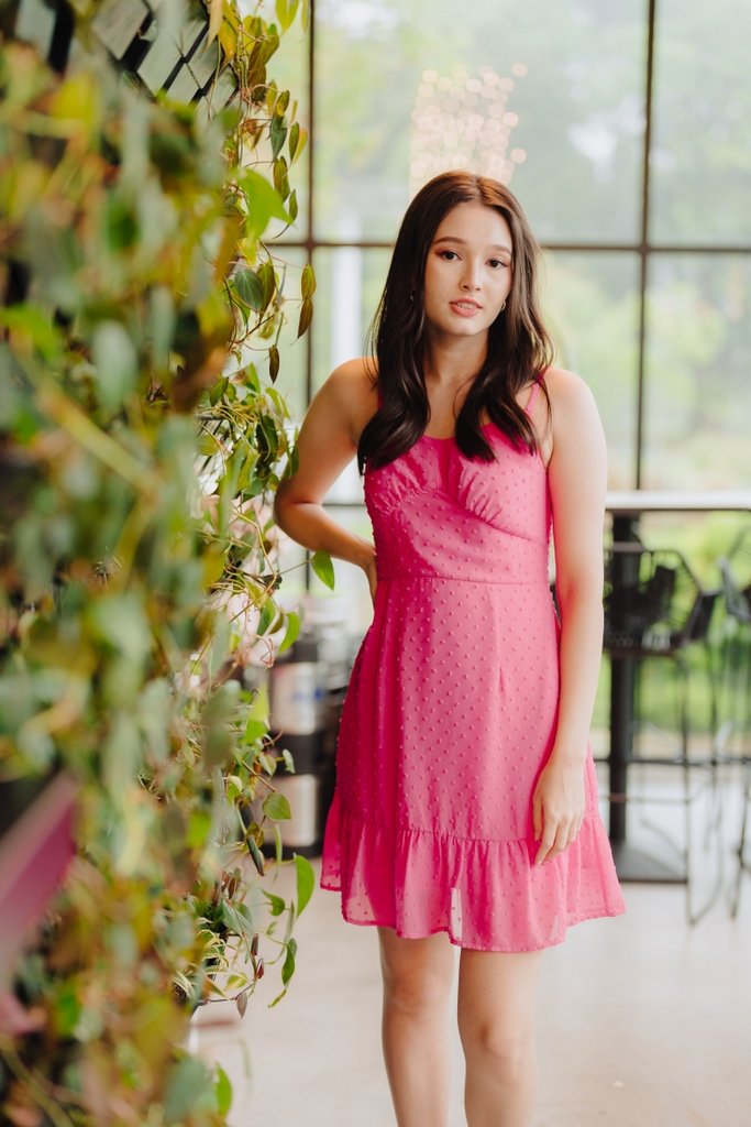 Symons Swiss Dots Camisole Dress in Hot Pink