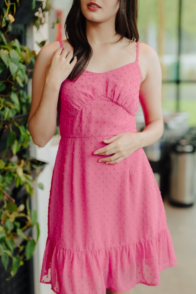 Symons Swiss Dots Camisole Dress in Hot Pink