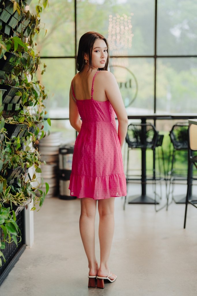 Symons Swiss Dots Camisole Dress in Hot Pink