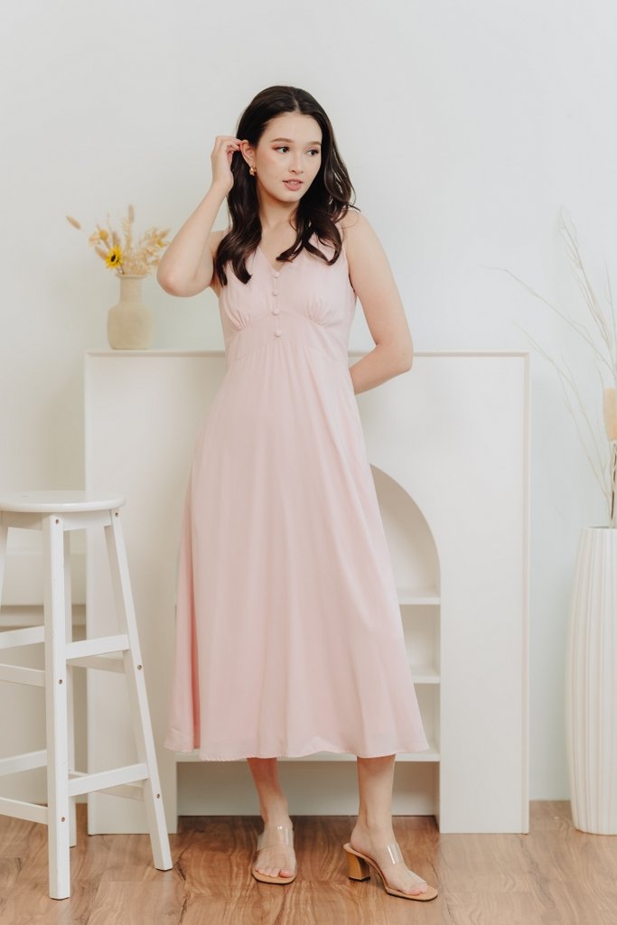 Christelle Buttons Maxi Dress in Pink (XL)