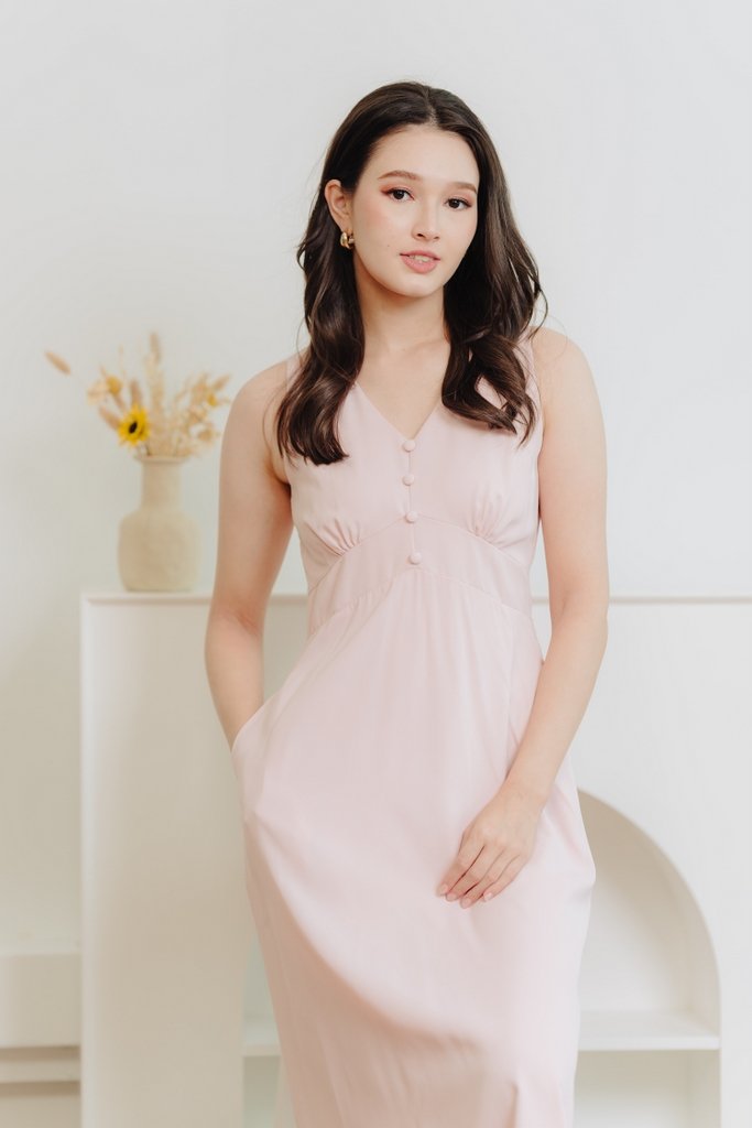 Christelle Buttons Maxi Dress in Pink (XL)