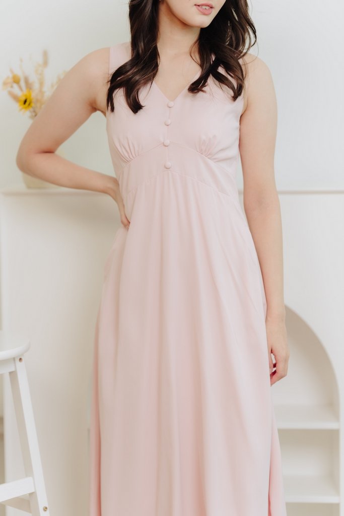Christelle Buttons Maxi Dress in Pink (XL)