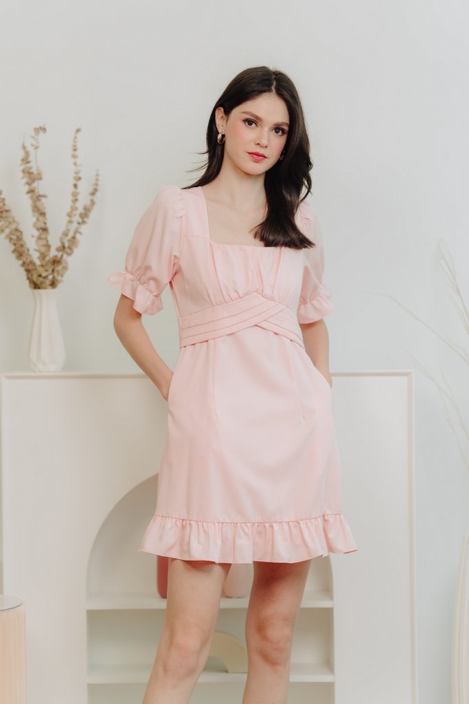 Imogen Pleated Waist Dress in Light Pink (XS)