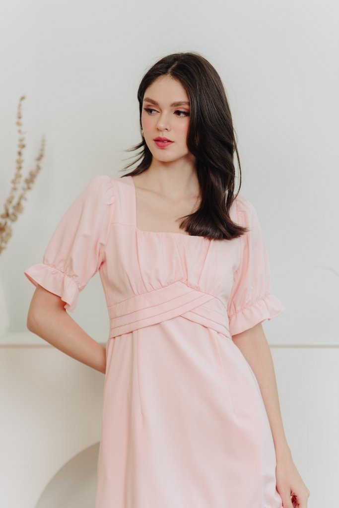 Imogen Pleated Waist Dress in Light Pink (XS)