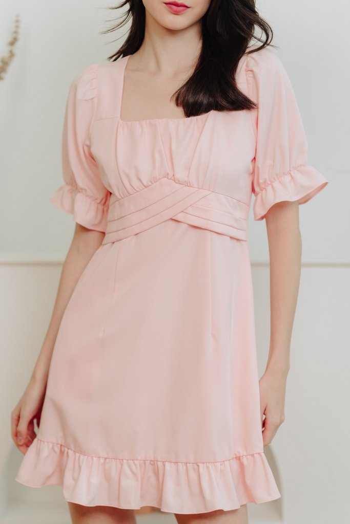 Imogen Pleated Waist Dress in Light Pink (XS)