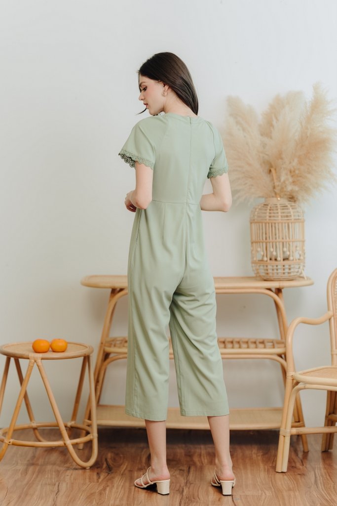 Eugenia Crochet Trimming Jumpsuit in Sage Green