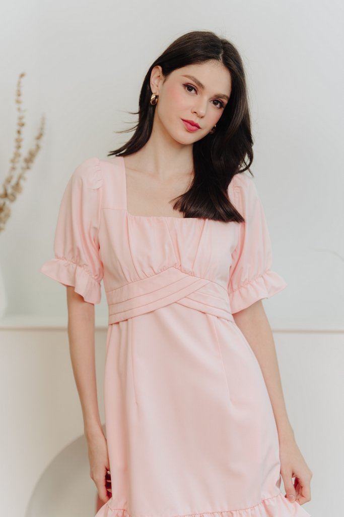 Imogen Pleated Waist Dress in Light Pink (XS)