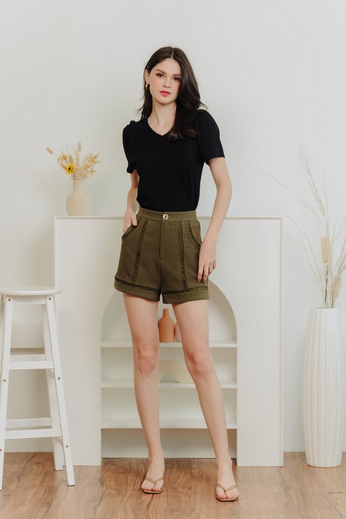Poppy Eyelet High Waisted Short in Olive