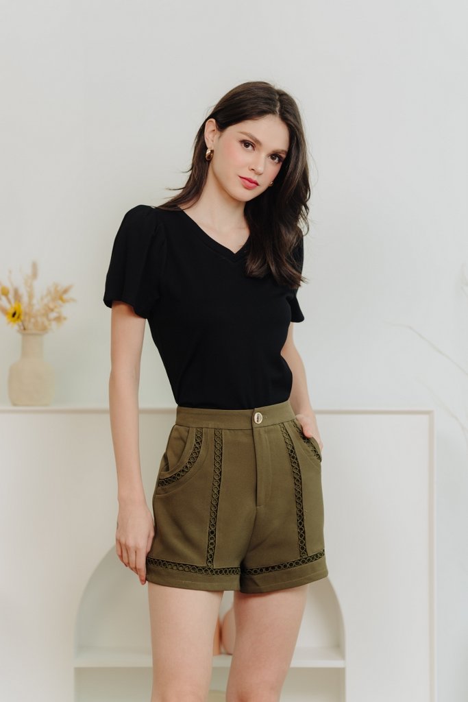 Poppy Eyelet High Waisted Short in Olive
