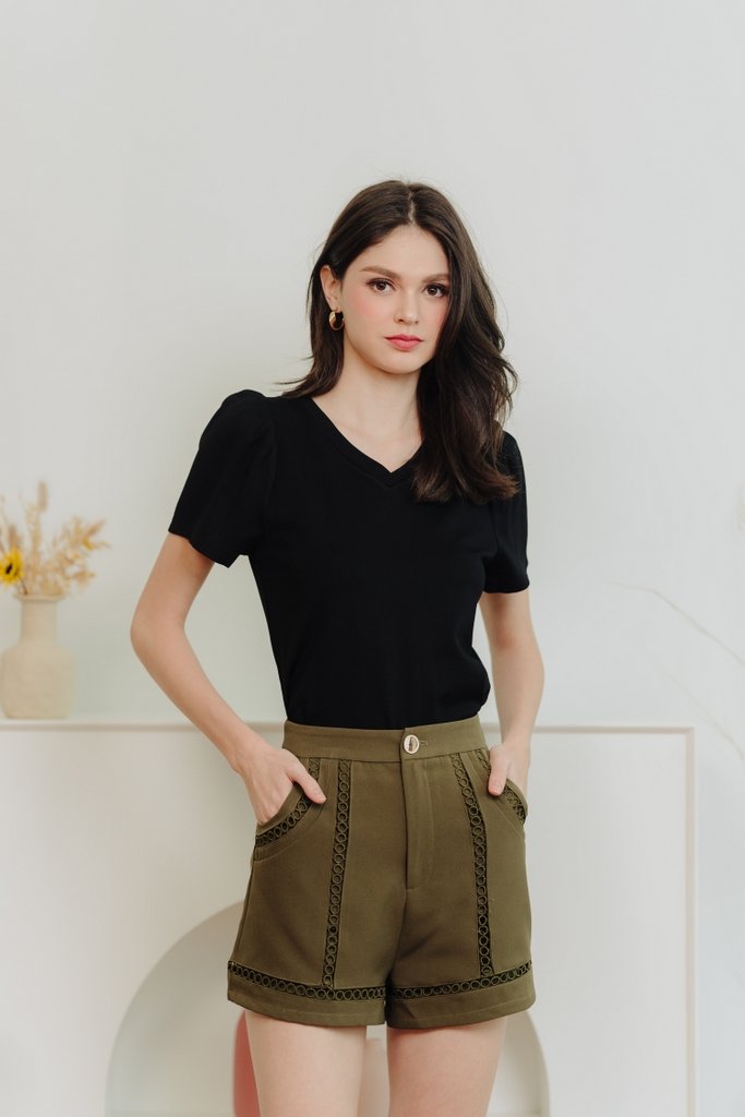 Poppy Eyelet High Waisted Short in Olive