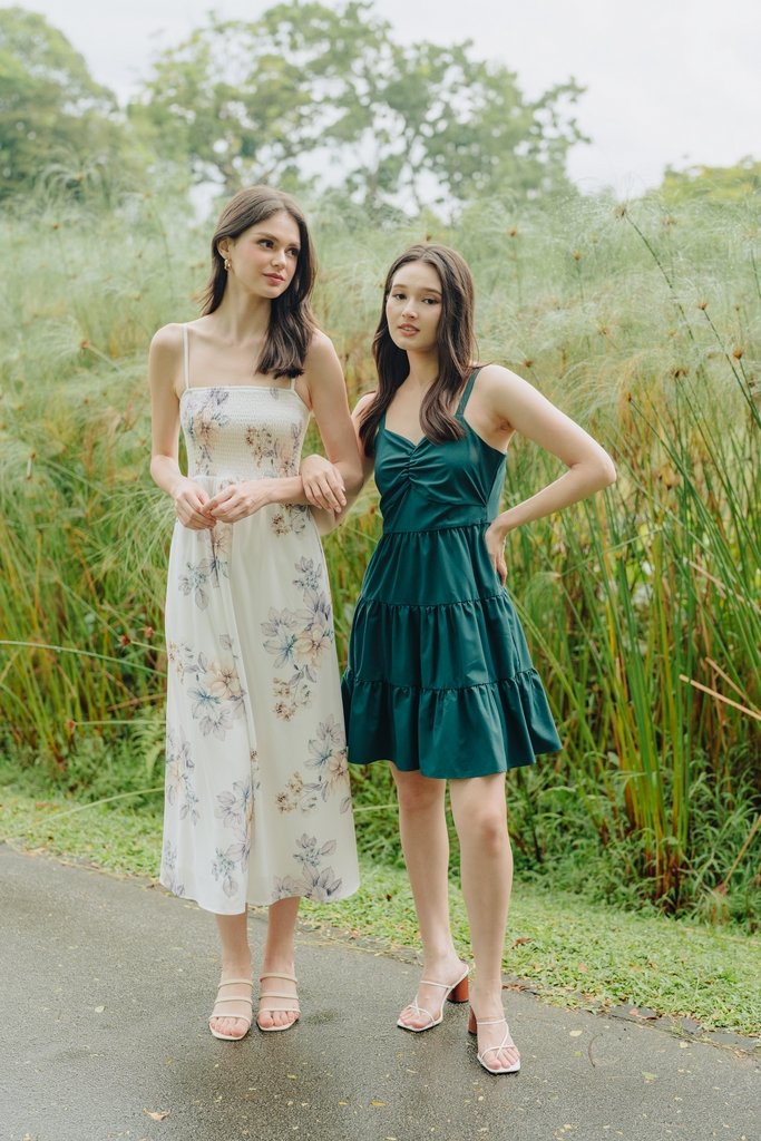 Adele Sweetheart Tiered Dress in Forest