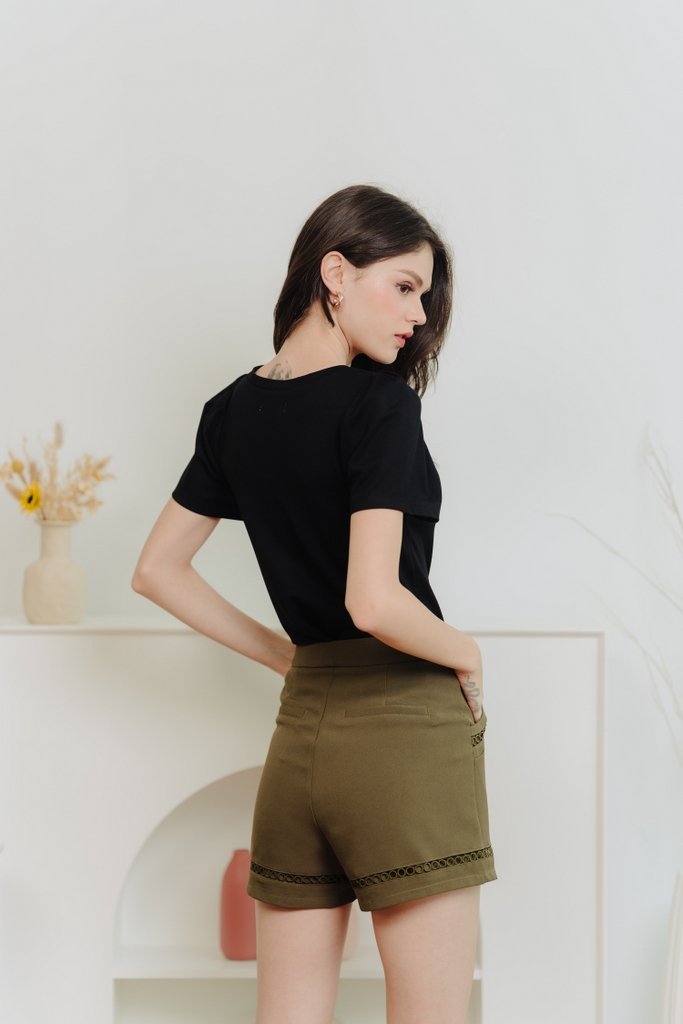 Poppy Eyelet High Waisted Short in Olive