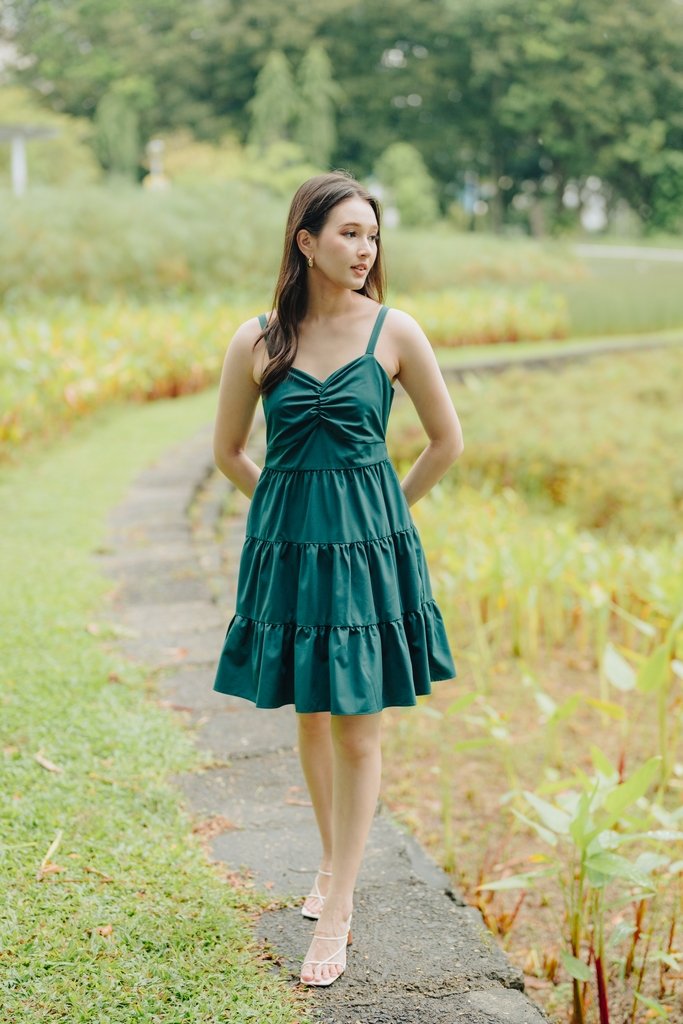 Adele Sweetheart Tiered Dress in Forest