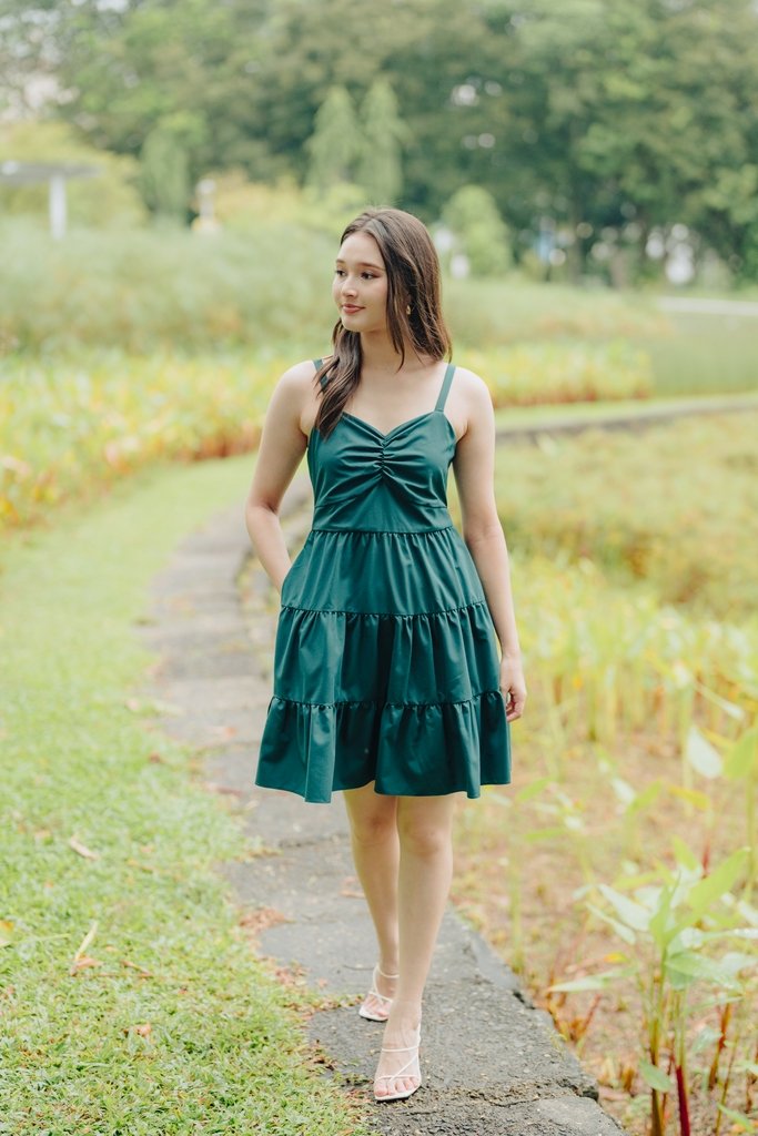 Adele Sweetheart Tiered Dress in Forest