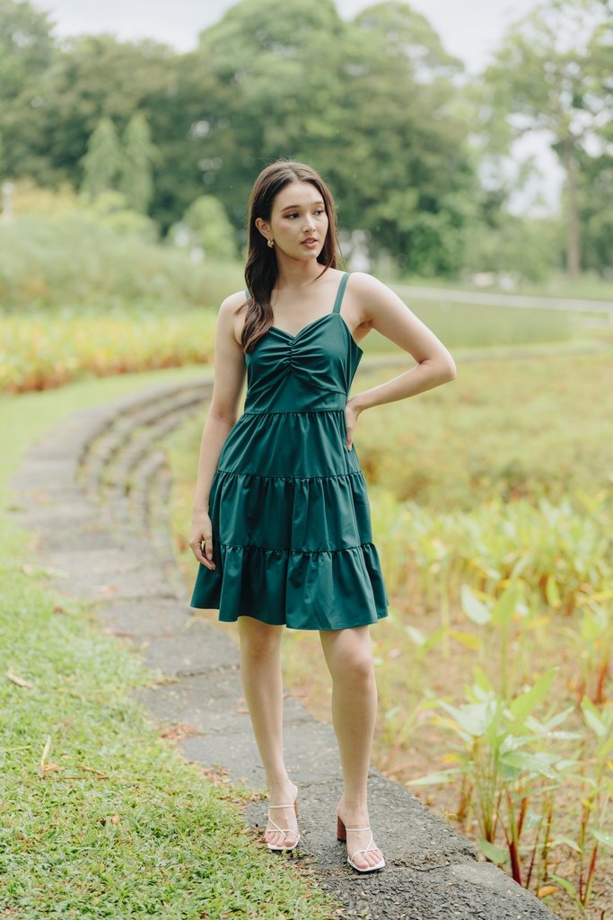 Adele Sweetheart Tiered Dress in Forest