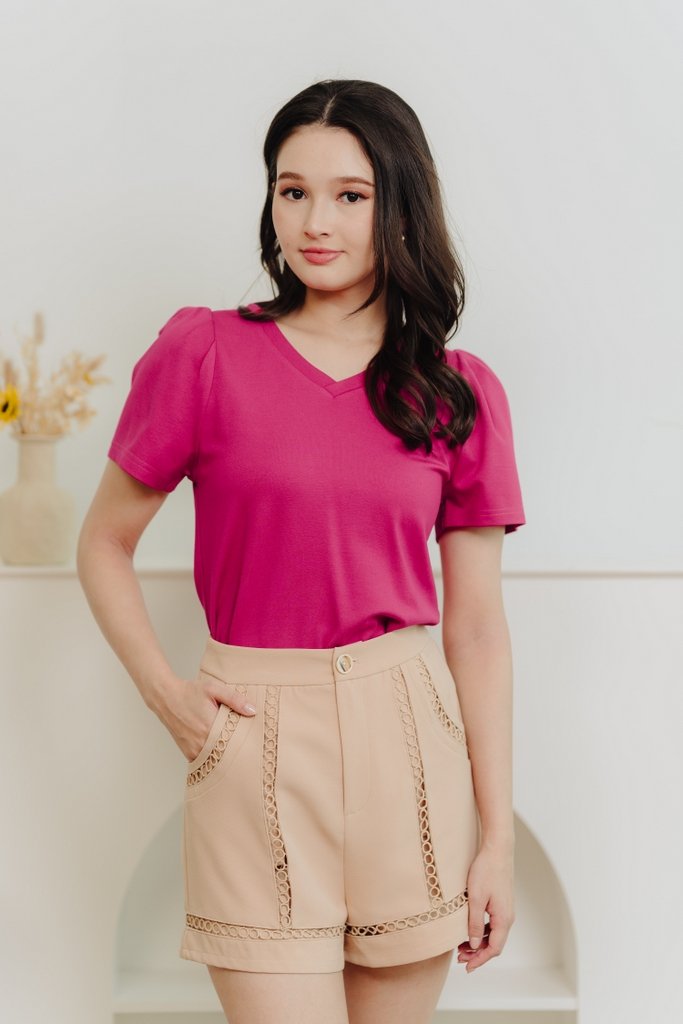 Poppy Eyelet High Waisted Short in Nude