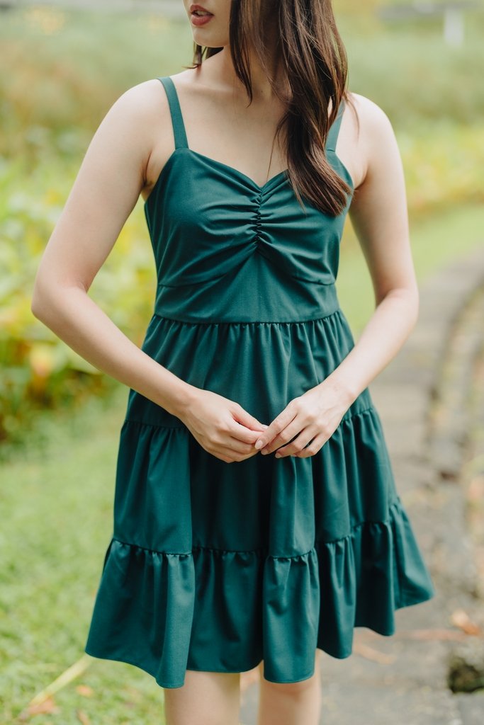 Adele Sweetheart Tiered Dress in Forest