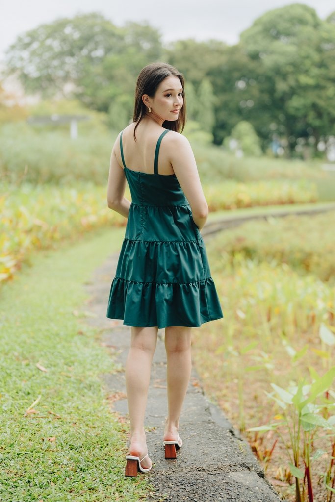Adele Sweetheart Tiered Dress in Forest