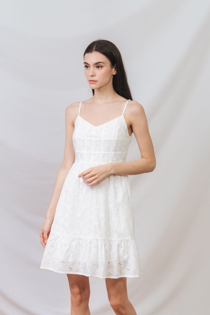 Ursula Eyelet Camisole Dress in White