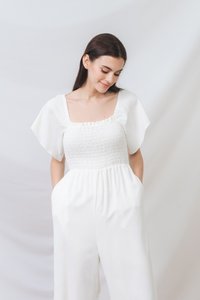 Lula Smocked Sleeve Jumpsuit in White