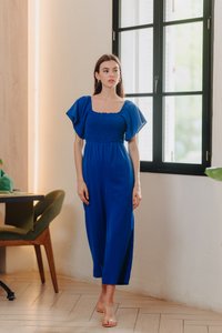 Lula Smocked Sleeve Jumpsuit in Electric Blue (XXL)