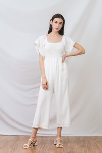 Lula Smocked Sleeve Jumpsuit in White