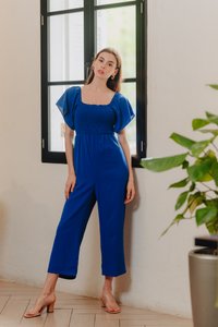Lula Smocked Sleeve Jumpsuit in Electric Blue (XXL)