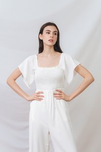 Lula Smocked Sleeve Jumpsuit in White