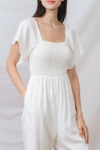 Lula Smocked Sleeve Jumpsuit in White