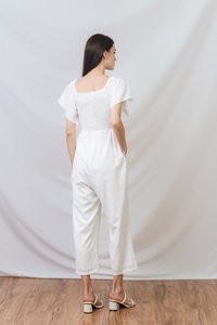 Lula Smocked Sleeve Jumpsuit in White