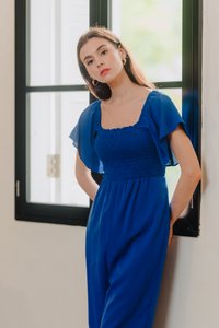 Lula Smocked Sleeve Jumpsuit in Electric Blue (XXL)
