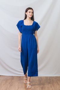 Lula Smocked Sleeve Jumpsuit in Electric Blue (XXL)
