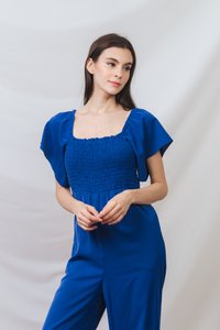 Lula Smocked Sleeve Jumpsuit in Electric Blue (XXL)