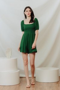 Cordelia Textured Sleeve Romper in Forest (XS)
