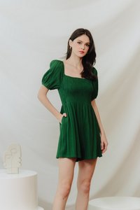 Cordelia Textured Sleeve Romper in Forest (XS)