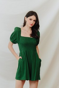 Cordelia Textured Sleeve Romper in Forest (XS)