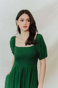 Cordelia Textured Sleeve Romper in Forest (XS)
