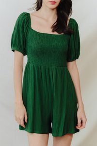 Cordelia Textured Sleeve Romper in Forest (XS)