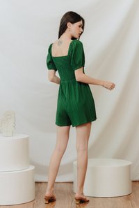 Cordelia Textured Sleeve Romper in Forest (XS)